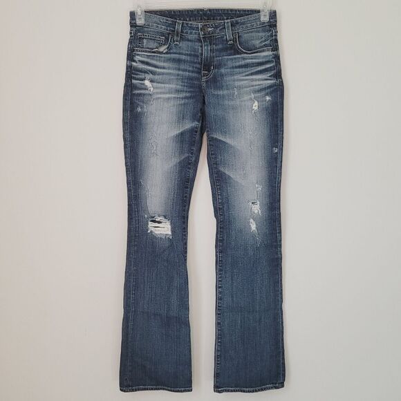 Big Star Flared Dark Wash Distressed Jeans Size 26 Long - Picture 1 of 7